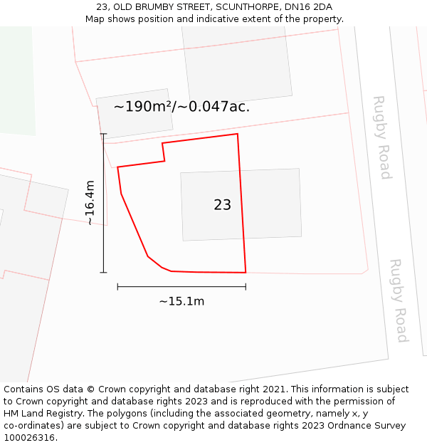 23, OLD BRUMBY STREET, SCUNTHORPE, DN16 2DA: Plot and title map