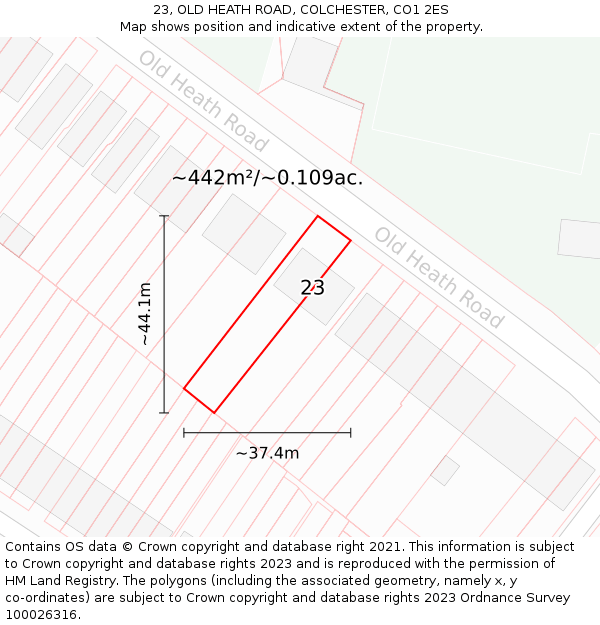 23, OLD HEATH ROAD, COLCHESTER, CO1 2ES: Plot and title map