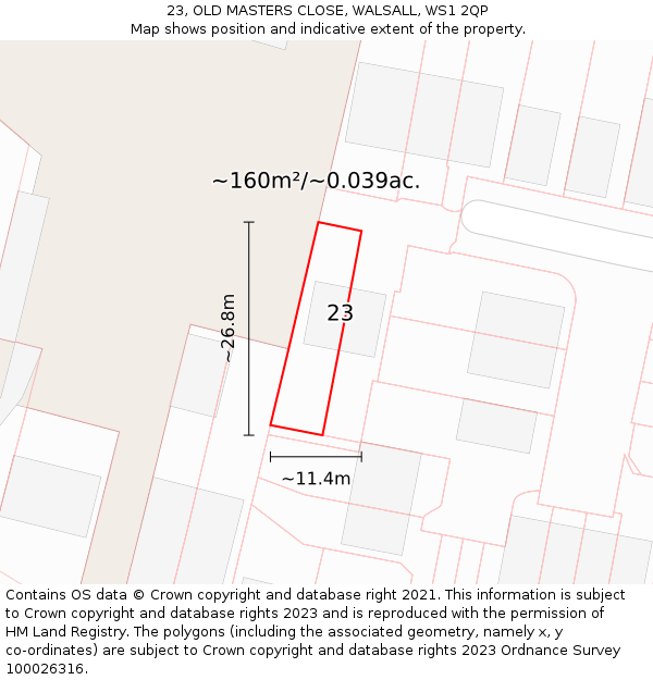 23, OLD MASTERS CLOSE, WALSALL, WS1 2QP: Plot and title map