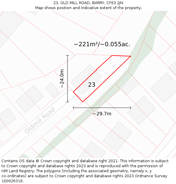 23, OLD MILL ROAD, BARRY, CF63 2JN: Plot and title map