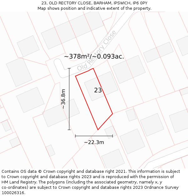 23, OLD RECTORY CLOSE, BARHAM, IPSWICH, IP6 0PY: Plot and title map