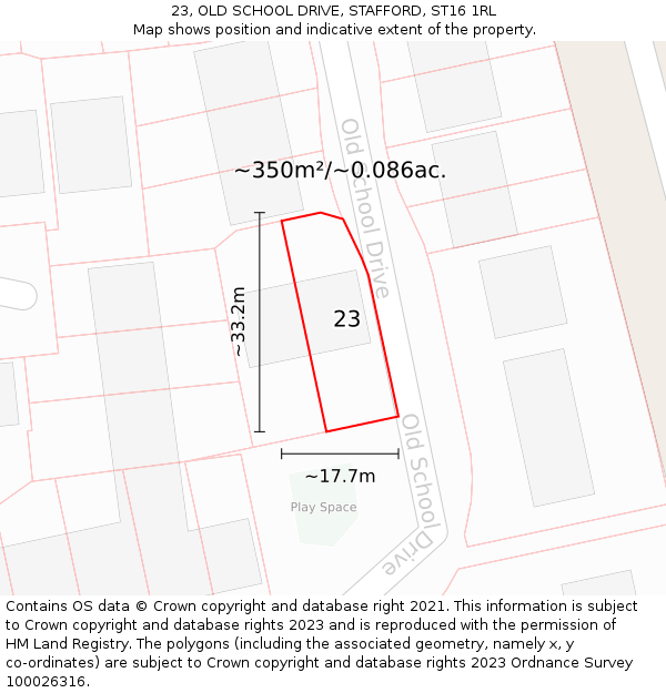 23, OLD SCHOOL DRIVE, STAFFORD, ST16 1RL: Plot and title map
