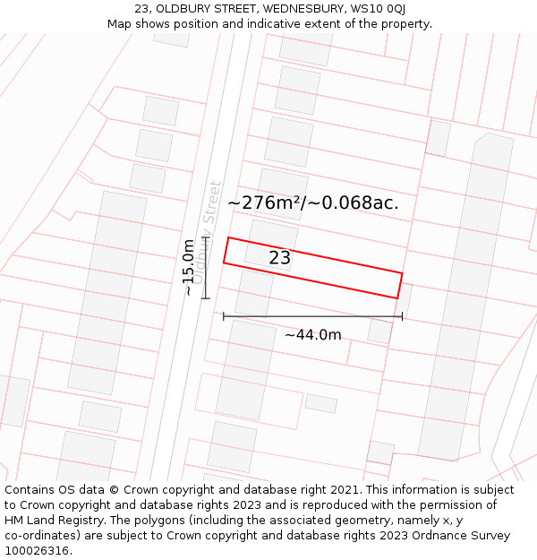 23, OLDBURY STREET, WEDNESBURY, WS10 0QJ: Plot and title map