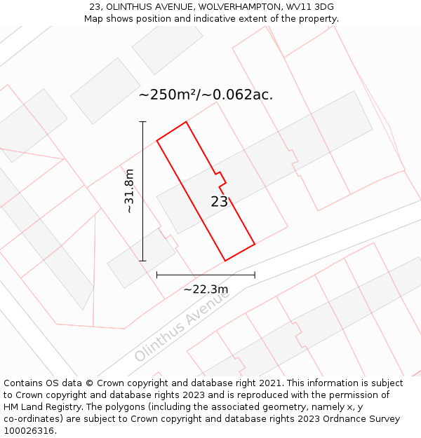 23, OLINTHUS AVENUE, WOLVERHAMPTON, WV11 3DG: Plot and title map
