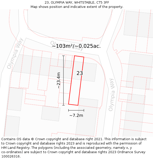 23, OLYMPIA WAY, WHITSTABLE, CT5 3FF: Plot and title map