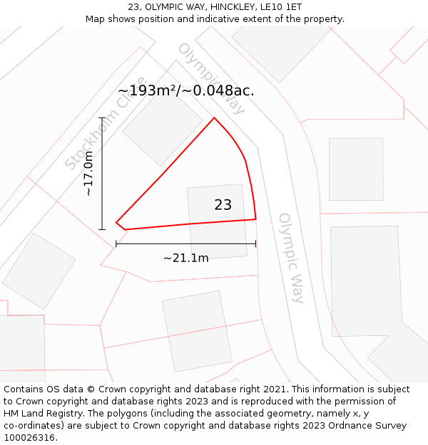 23, OLYMPIC WAY, HINCKLEY, LE10 1ET: Plot and title map