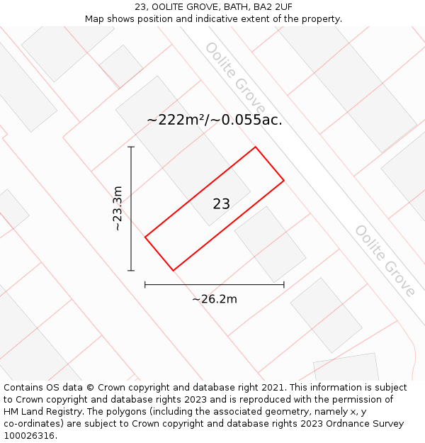 23, OOLITE GROVE, BATH, BA2 2UF: Plot and title map
