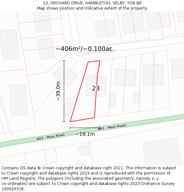 23, ORCHARD DRIVE, HAMBLETON, SELBY, YO8 9JP: Plot and title map