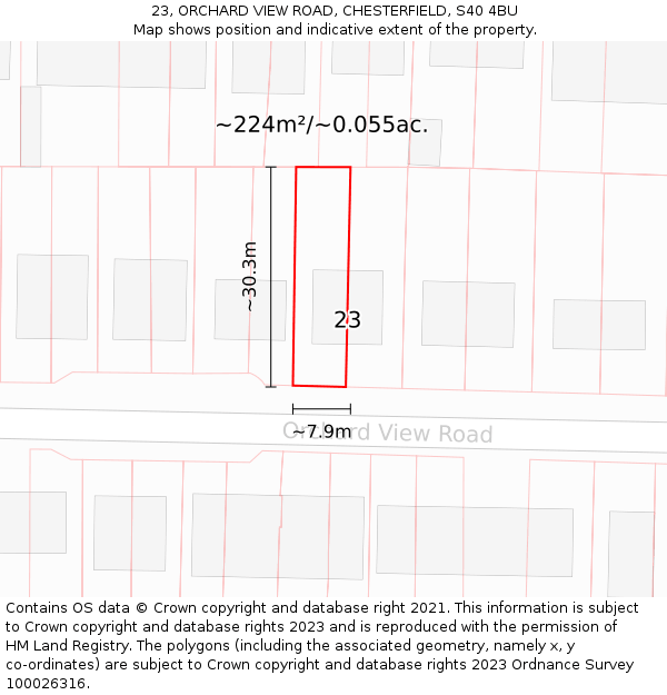 23, ORCHARD VIEW ROAD, CHESTERFIELD, S40 4BU: Plot and title map