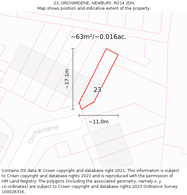 23, ORCHARDENE, NEWBURY, RG14 2DN: Plot and title map