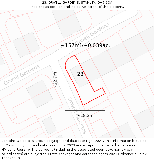 23, ORWELL GARDENS, STANLEY, DH9 6QA: Plot and title map
