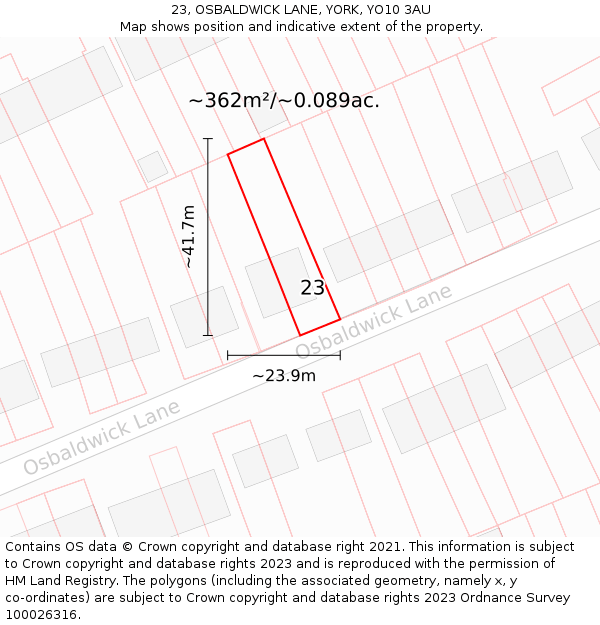 23, OSBALDWICK LANE, YORK, YO10 3AU: Plot and title map