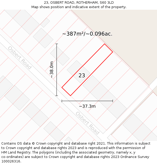 23, OSBERT ROAD, ROTHERHAM, S60 3LD: Plot and title map
