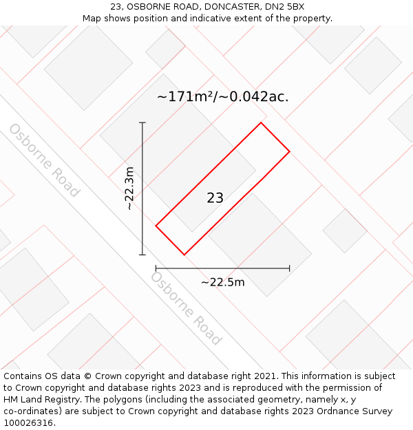 23, OSBORNE ROAD, DONCASTER, DN2 5BX: Plot and title map