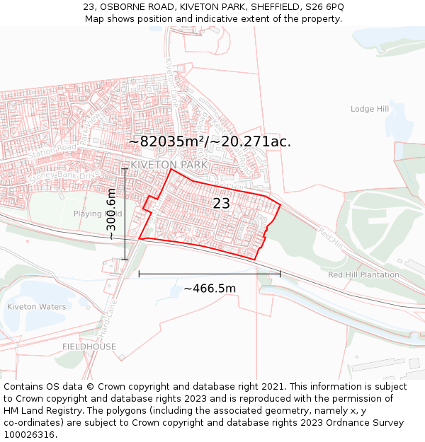 23, OSBORNE ROAD, KIVETON PARK, SHEFFIELD, S26 6PQ: Plot and title map
