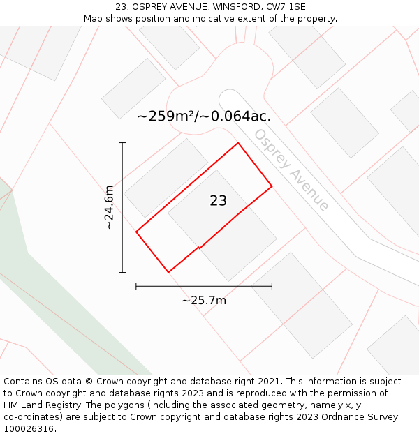 23, OSPREY AVENUE, WINSFORD, CW7 1SE: Plot and title map