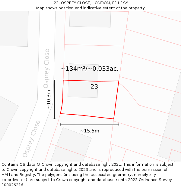 23, OSPREY CLOSE, LONDON, E11 1SY: Plot and title map