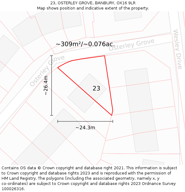 23, OSTERLEY GROVE, BANBURY, OX16 9LR: Plot and title map