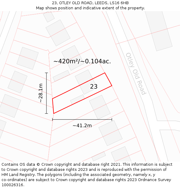 23, OTLEY OLD ROAD, LEEDS, LS16 6HB: Plot and title map