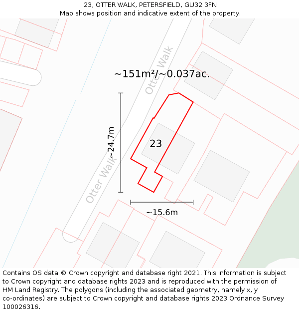 23, OTTER WALK, PETERSFIELD, GU32 3FN: Plot and title map