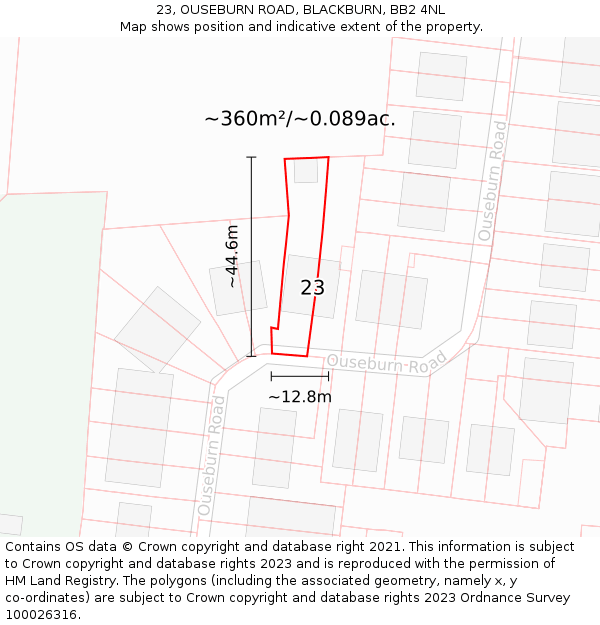 23, OUSEBURN ROAD, BLACKBURN, BB2 4NL: Plot and title map