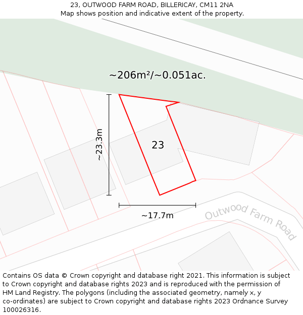 23, OUTWOOD FARM ROAD, BILLERICAY, CM11 2NA: Plot and title map