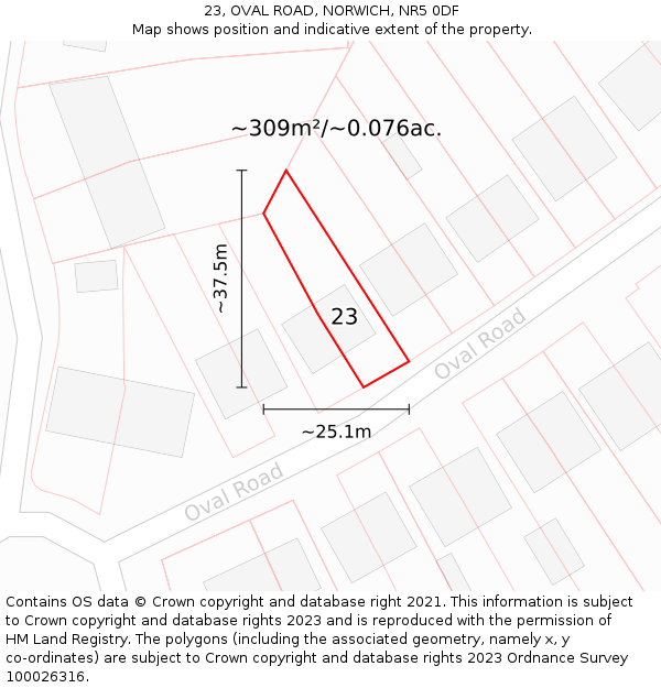 23, OVAL ROAD, NORWICH, NR5 0DF: Plot and title map