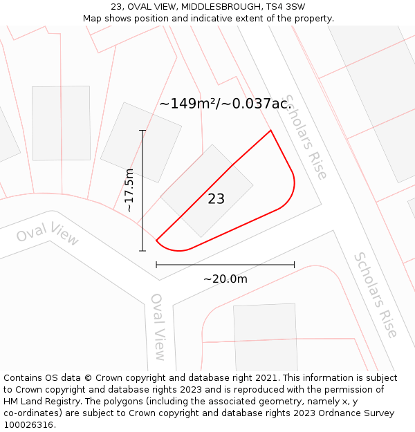 23, OVAL VIEW, MIDDLESBROUGH, TS4 3SW: Plot and title map