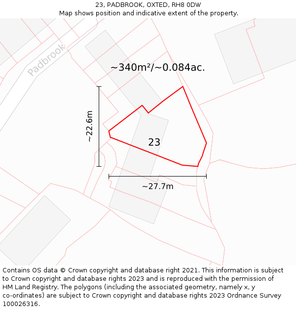 23, PADBROOK, OXTED, RH8 0DW: Plot and title map