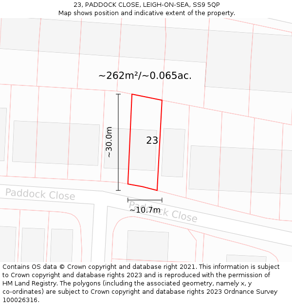 23, PADDOCK CLOSE, LEIGH-ON-SEA, SS9 5QP: Plot and title map