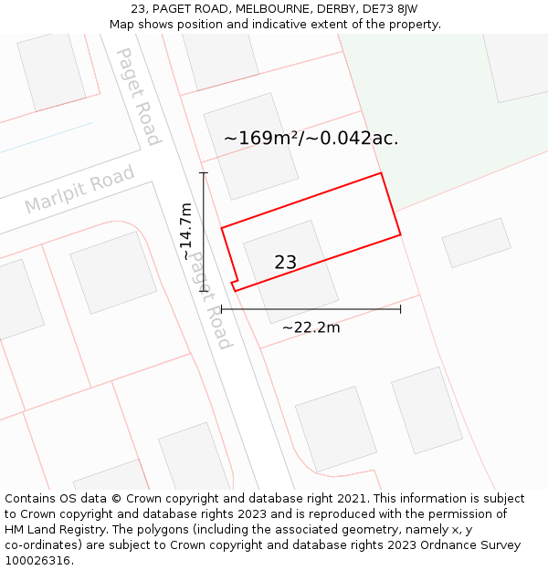 23, PAGET ROAD, MELBOURNE, DERBY, DE73 8JW: Plot and title map