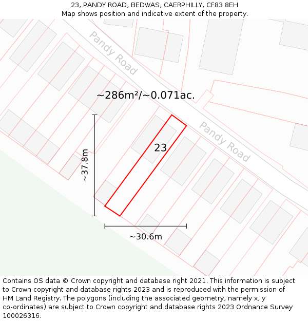 23, PANDY ROAD, BEDWAS, CAERPHILLY, CF83 8EH: Plot and title map