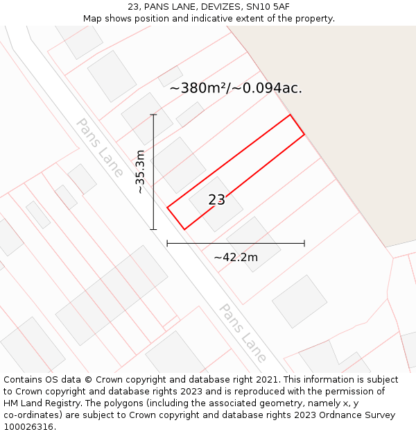 23, PANS LANE, DEVIZES, SN10 5AF: Plot and title map