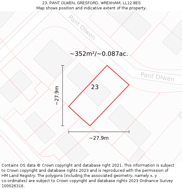 23, PANT OLWEN, GRESFORD, WREXHAM, LL12 8ES: Plot and title map