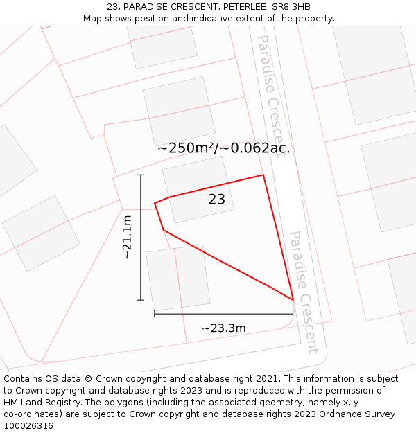 23, PARADISE CRESCENT, PETERLEE, SR8 3HB: Plot and title map