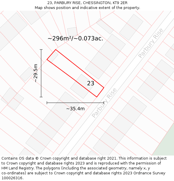 23, PARBURY RISE, CHESSINGTON, KT9 2ER: Plot and title map