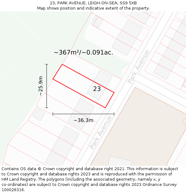 23, PARK AVENUE, LEIGH-ON-SEA, SS9 5XB: Plot and title map