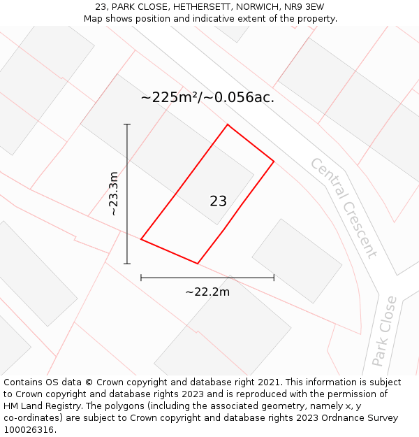 23, PARK CLOSE, HETHERSETT, NORWICH, NR9 3EW: Plot and title map