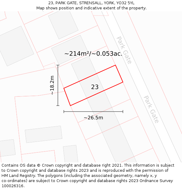 23, PARK GATE, STRENSALL, YORK, YO32 5YL: Plot and title map