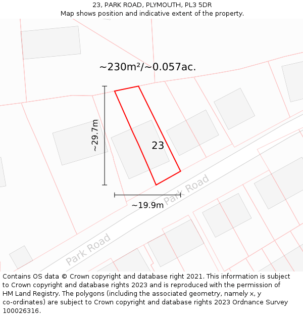23, PARK ROAD, PLYMOUTH, PL3 5DR: Plot and title map