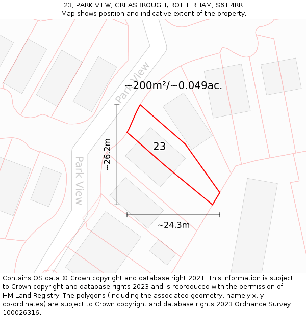 23, PARK VIEW, GREASBROUGH, ROTHERHAM, S61 4RR: Plot and title map
