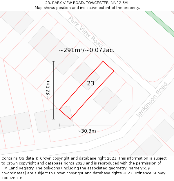 23, PARK VIEW ROAD, TOWCESTER, NN12 6AL: Plot and title map