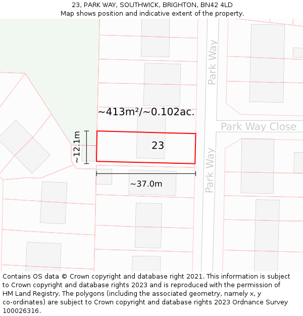 23, PARK WAY, SOUTHWICK, BRIGHTON, BN42 4LD: Plot and title map