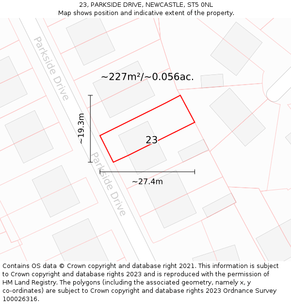 23, PARKSIDE DRIVE, NEWCASTLE, ST5 0NL: Plot and title map