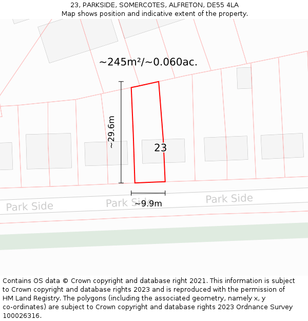 23, PARKSIDE, SOMERCOTES, ALFRETON, DE55 4LA: Plot and title map