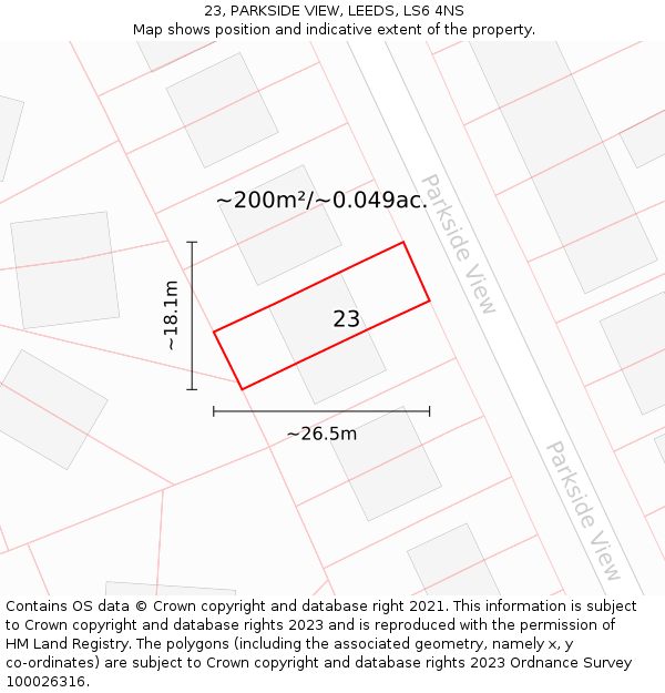 23, PARKSIDE VIEW, LEEDS, LS6 4NS: Plot and title map