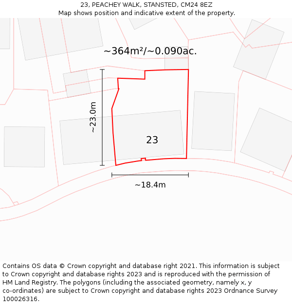 23, PEACHEY WALK, STANSTED, CM24 8EZ: Plot and title map