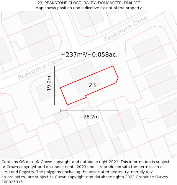 23, PEAKSTONE CLOSE, BALBY, DONCASTER, DN4 0FE: Plot and title map