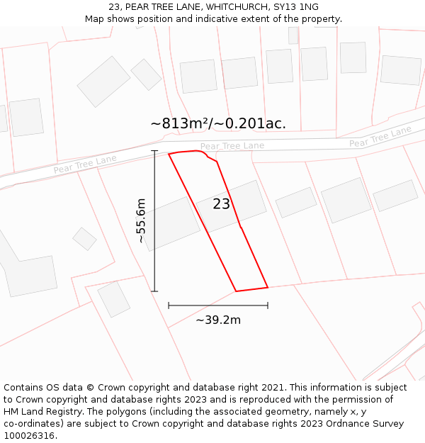 23, PEAR TREE LANE, WHITCHURCH, SY13 1NG: Plot and title map