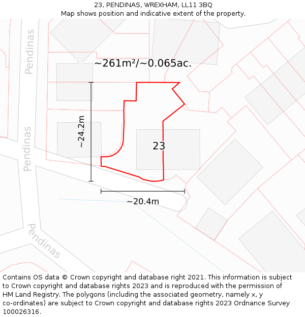 23, PENDINAS, WREXHAM, LL11 3BQ: Plot and title map
